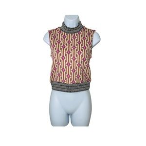 Cream & Pink Chain link Print Knit Mock Neck Sweater Vest Size 6